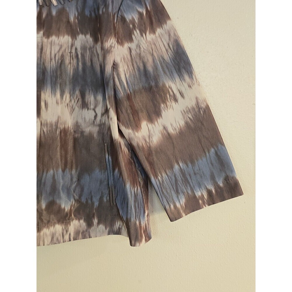 Chico’s Tie Dye Jacket Womens Size 2 L Blue Brown Cropped Snap Front Lightweight - Picture 5 of 11